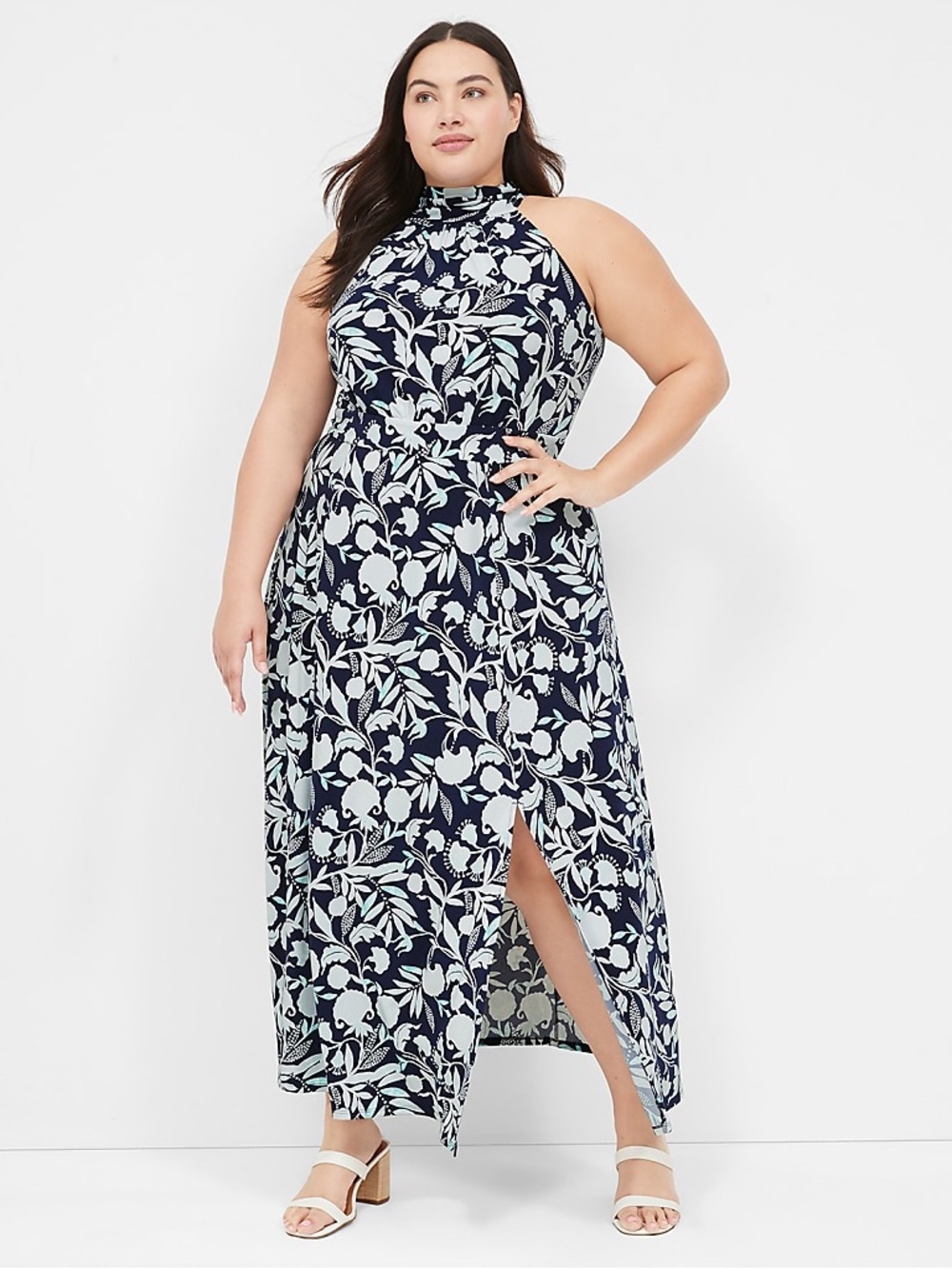 Lane Bryant Halter Tie-Neck Maxi Dress In Navy Floral - Plus Size 18/20 - NWOT